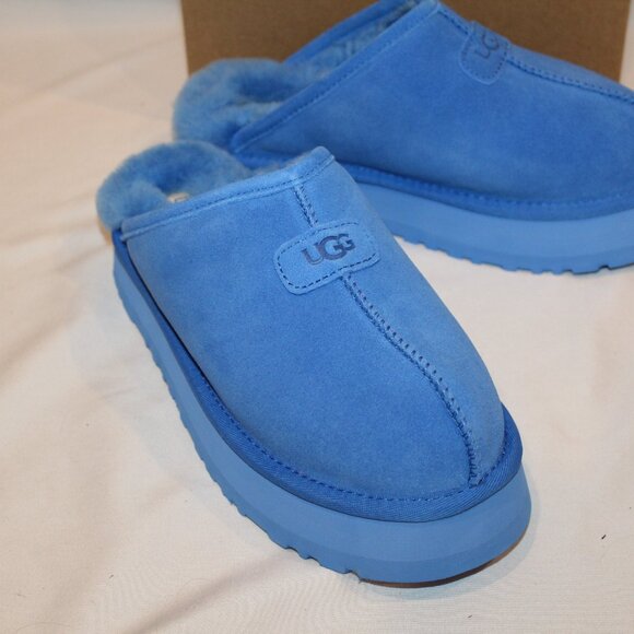 NIB UGG WOMEN'S DISCOQUETTE SUEDE SHEARLING LINED SLIPPERS BLUE - Picture 3 of 7